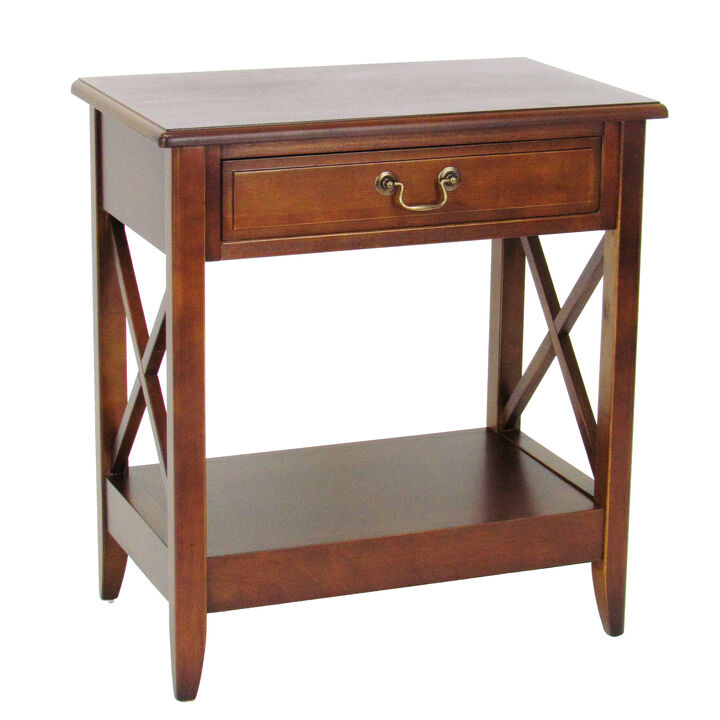 Transitional Style Nightstand with 1 Drawer and X Shape Sides, Brown - Benzara