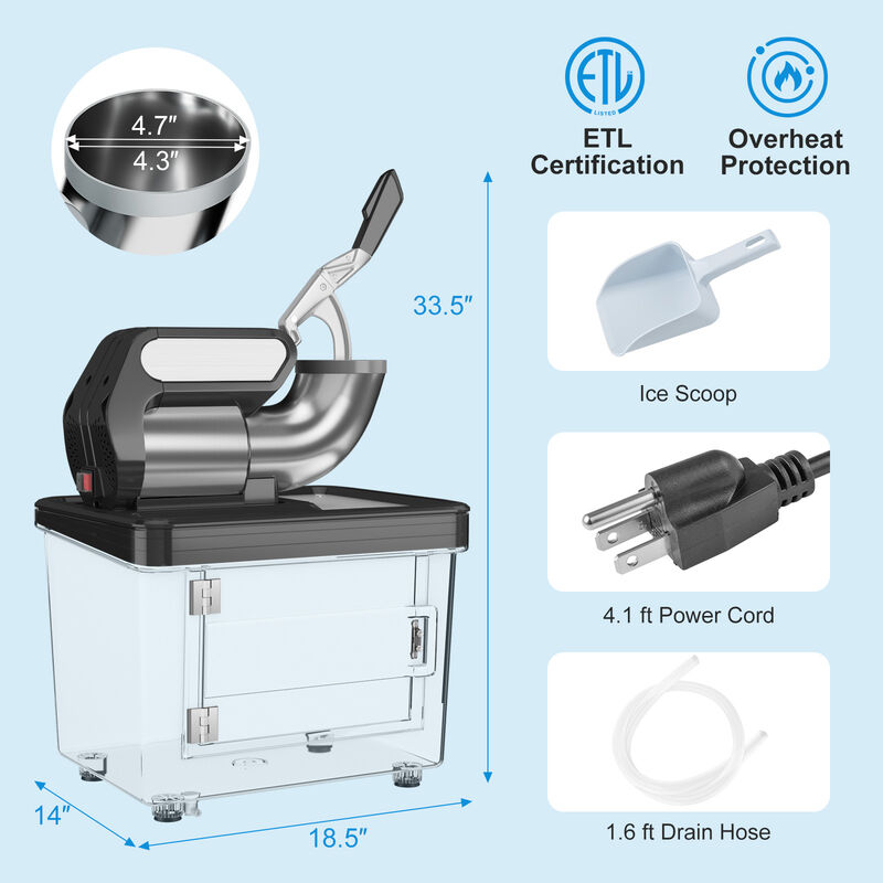 300W Commercial Ice Crusher with Dual Blades and Safety Switch