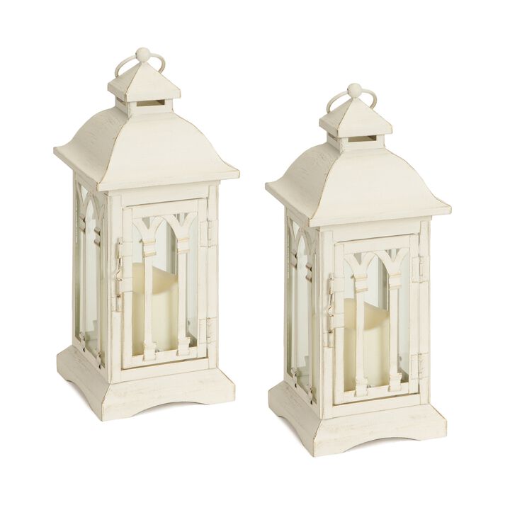 Set of 2 Lanterns with 3"x3" LED Candles for Indoor and Outdoor Decor