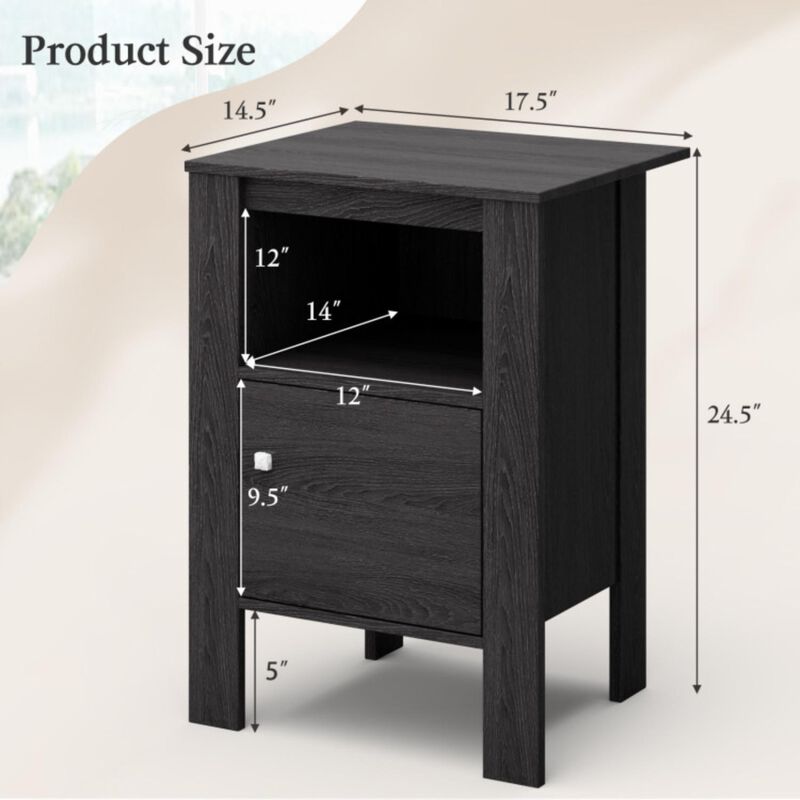 Hivvago Compact Floor Farmhouse Nightstand with Open Shelf and Cabinet