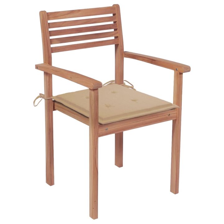 vidaXL Stackable Garden Chairs with Cushions 8 pcs Solid Teak Wood