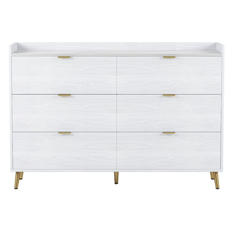 6-drawer marble top dresser, modern white cabinet