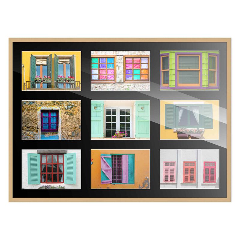 14.5x20.5 Wood Collage Frame with Black Mat For 9 4x6 Pictures