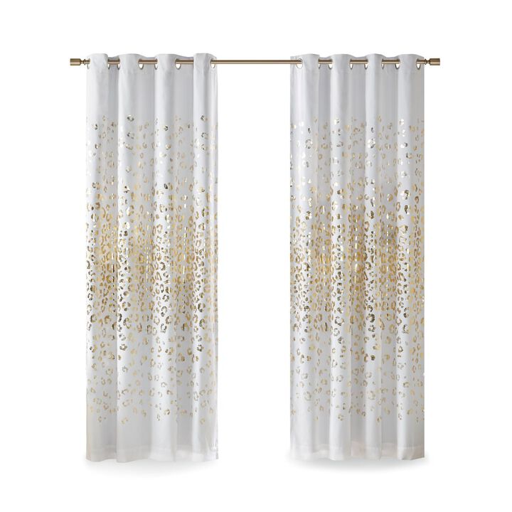 Gracie Mills Amos Total Blackout Grommet Curtain with Gold Metallic Animal Print