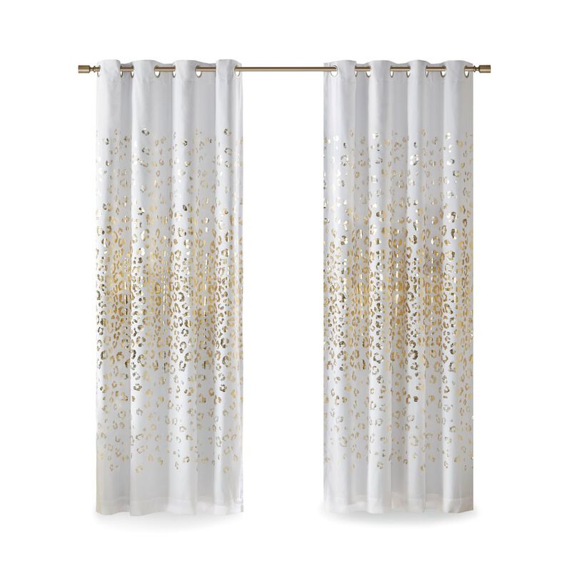 Gracie Mills Amos Total Blackout Grommet Curtain with Gold Metallic Animal Print
