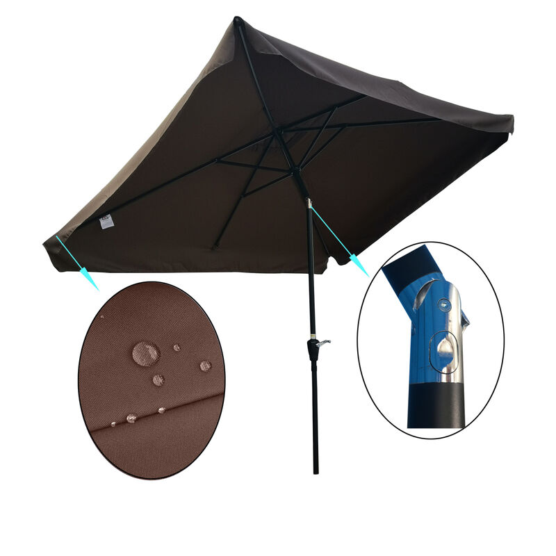 10 X 6.5FT Rectangular Patio Umbrella Outdoor Market Umbrellas With Crank And Push Button