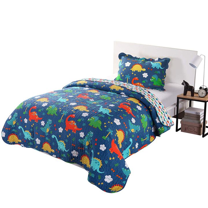 MarCielo Dinosaur Kids Cotton Quilt Bedspread Set.