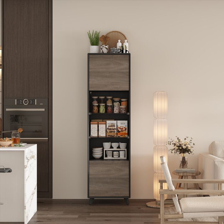 FUFU&GAGA Tall Dining Cabinet with Doors and Shelves, (18.9" W x 15.7" D x 66.9" H),Black and Brown