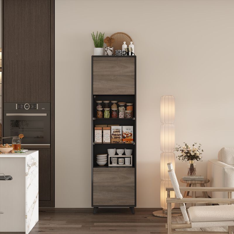 FUFU&GAGA Tall Dining Cabinet with Doors and Shelves, (18.9" W x 15.7" D x 66.9" H),Black and Brown