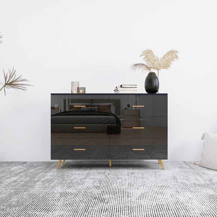 6 Drawer Chest with Golden Accents in Black Finish