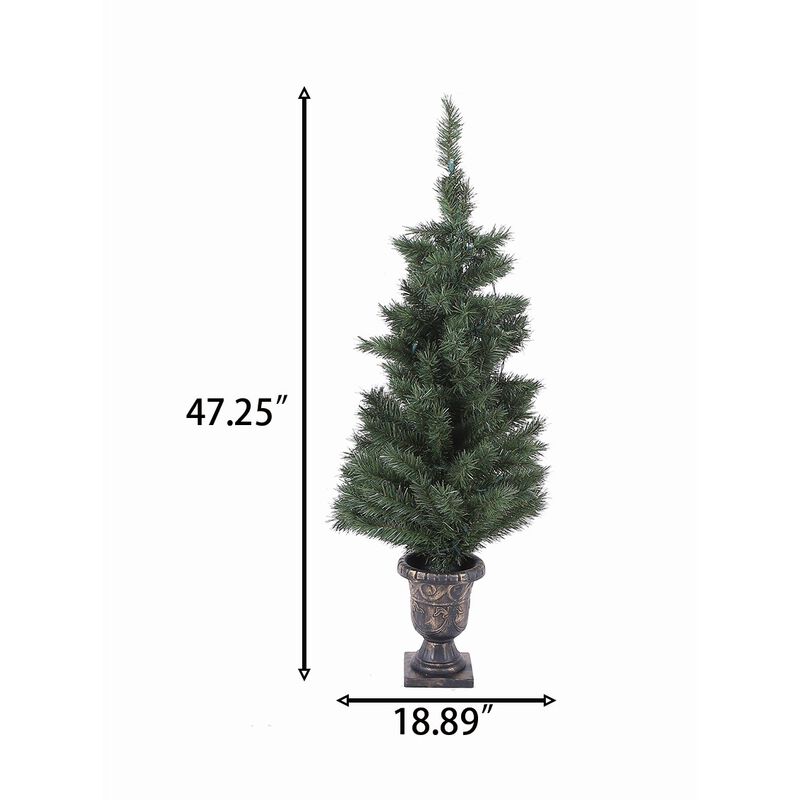 LuxenHome Set of 2 4Ft Pre-Lit LED Artificial Pine Christmas Tree with Urn Pot