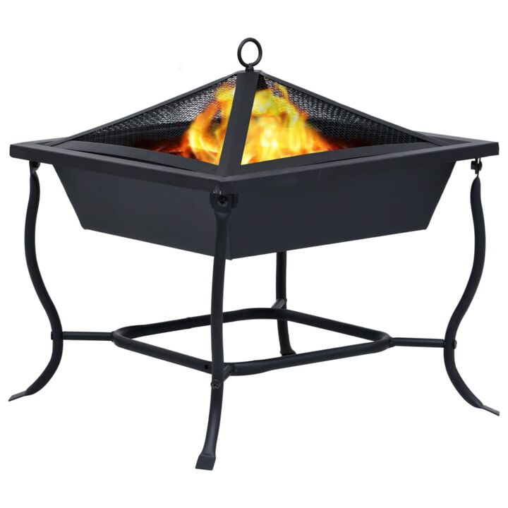 vidaXL Versatile Outdoor Fire Pit - Powder-Coated Steel Construction, Rust-Resistant, Lightweight, Easy Assembly, with Safety Guard & Wooden Poker - Perfect for Garden, Patio & BBQ - 16.5"x16.5"x1...