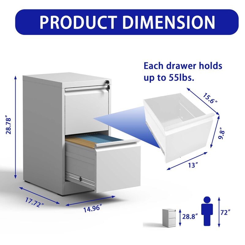 Locking Metal 2-Drawer Lateral File Cabinet for Letter and  Documents