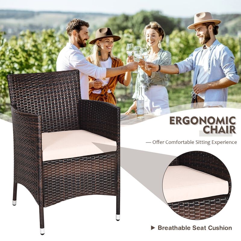 3 Pieces Ergonomic Wicker Patio Conversation Set-Beige