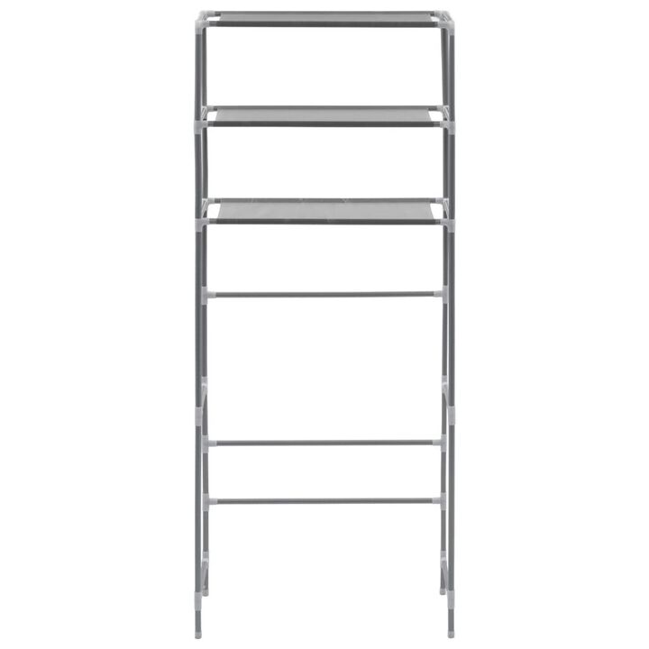 3 Tier Storage Rack, Over Laundry Machine Style, Silver Steel, Fabric - Benzara