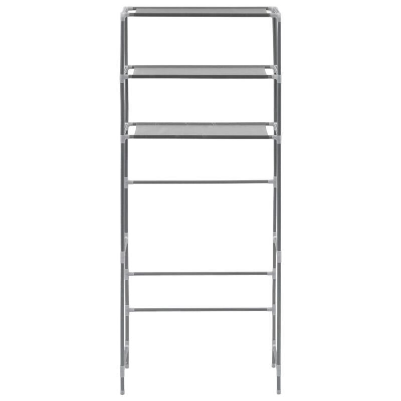 3 Tier Storage Rack, Over Laundry Machine Style, Silver Steel, Fabric - Benzara