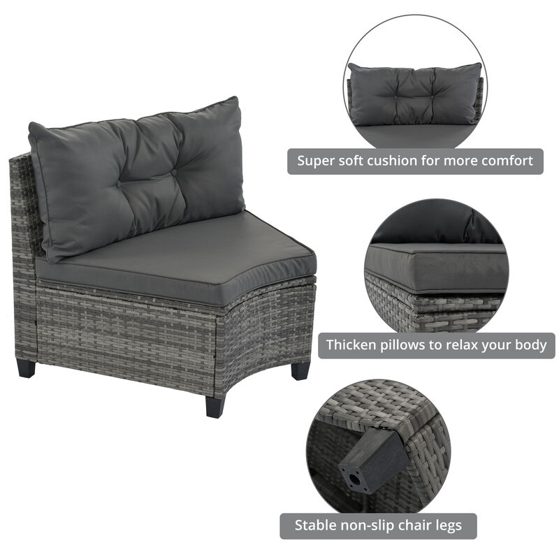 Merax 8-pieces Outdoor Wicker Round Sofa Set，Curved Sofa Set With Rectangular Coffee Table