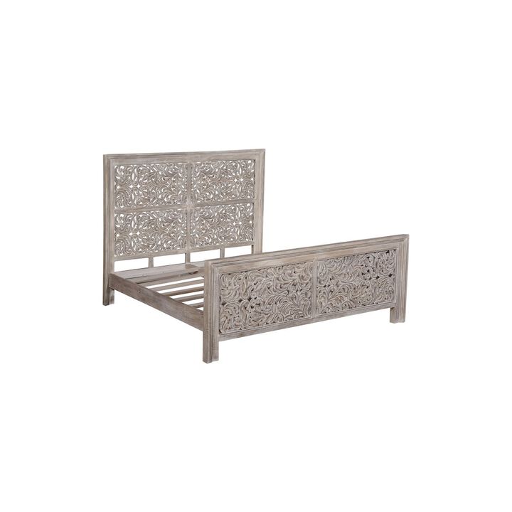 Taran Designs Calista Floral Carved Solid Wood King Panel Bed