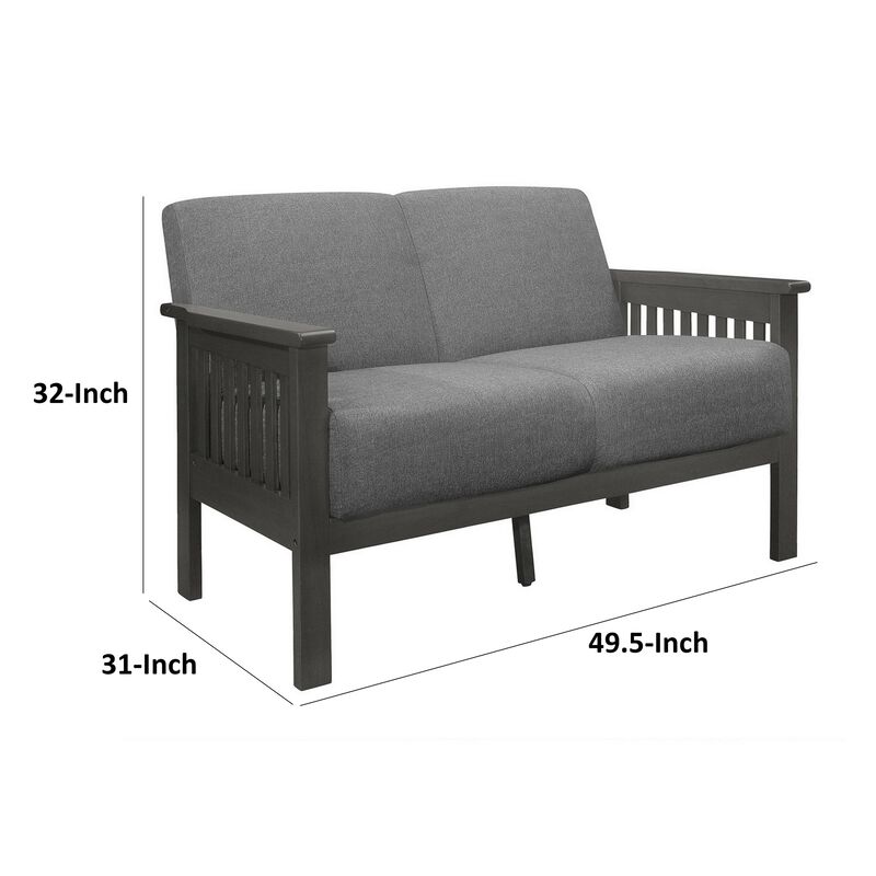 Wiston 50 Inch Loveseat, Gray Polyester, Dark Gray Solid Rubberwood - Benzara