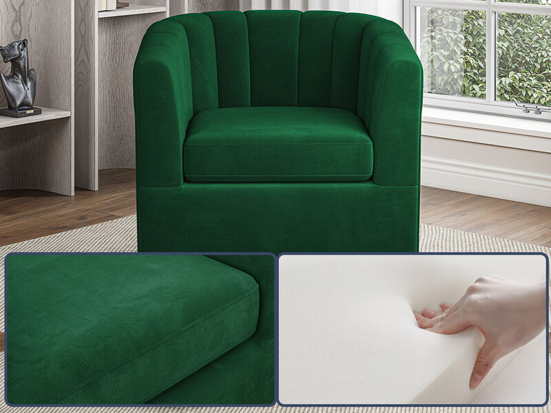 BELLEZE Swivel Accent Chair, Wide Modern Upholstered Armchair 360 Degree Swivel Comfy Single Sofa Side Chair for Living Room Bedroom Office - Zoe (Green)