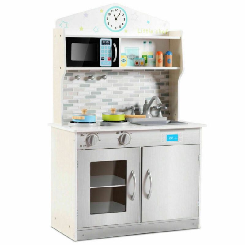 SUGIFT Kid's Wooden Pretend Cooking Play Kitchen Set