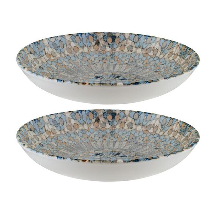 Luca Mosaic Matte dia.10" h:2" 44 oz. Round Decorated Porcelain Bowl (Set of 2)