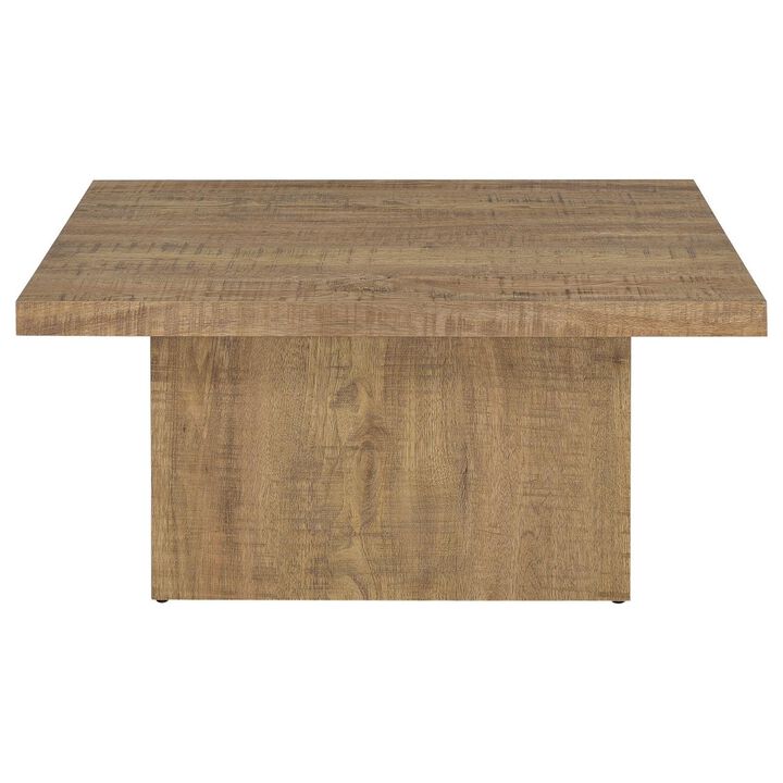 Benjara Zet 36 Inch Square Coffee Table with Oversized Block Base, Mango Brown