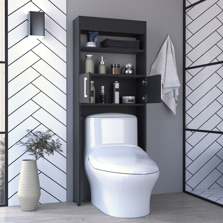 DEPOT E-SHOP Atlas Over The Toilet Cabinet, Two Shelves, Double Door, Black