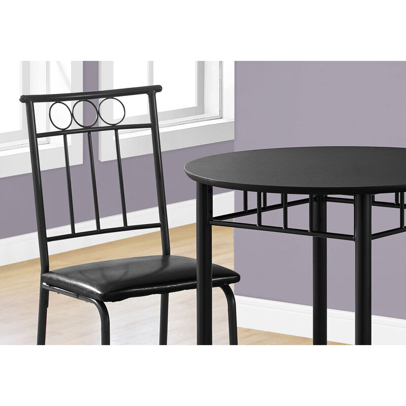 Monarch Specialties I 1013 Dining Table Set, 3pcs Set, Small, 30" Round, Kitchen, Metal, Laminate, Black, Contemporary, Modern