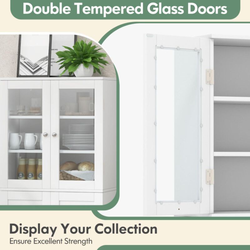 Hivvago Tall Kitchen Pantry Cabinet with Dual Tempered Glass Doors and Shelves