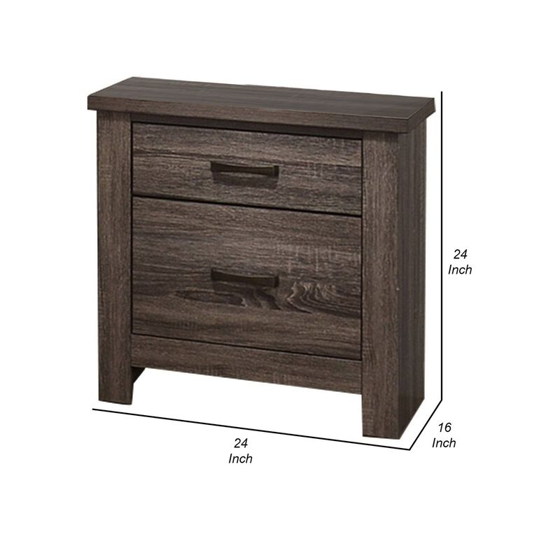 Soma 24 Inch Rustic 2 Drawer Nightstand, Sleek Metal Bar Handles, Oak Gray-Benzara