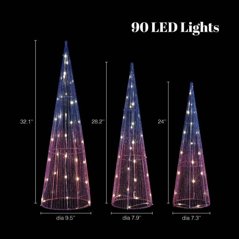 LuxenHome Set of 3 Multi-Color Lighted Trees Indoor and Outdoor Holiday Decoration