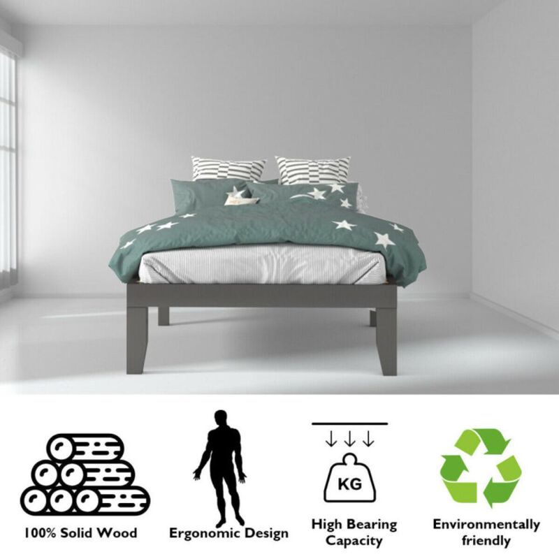 Hivvago 14 Inch Twin Size Rubber Wood Platform Bed Frame with Wood Slat Support