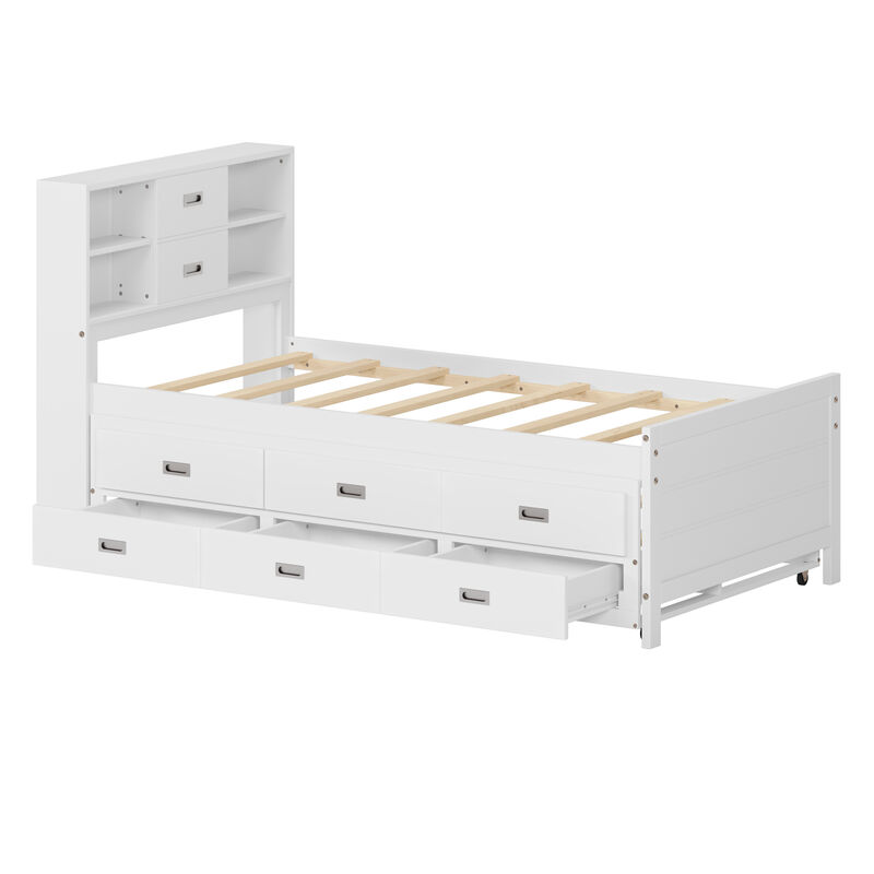 Merax Captain Bed with Storage Bookcase Headboard