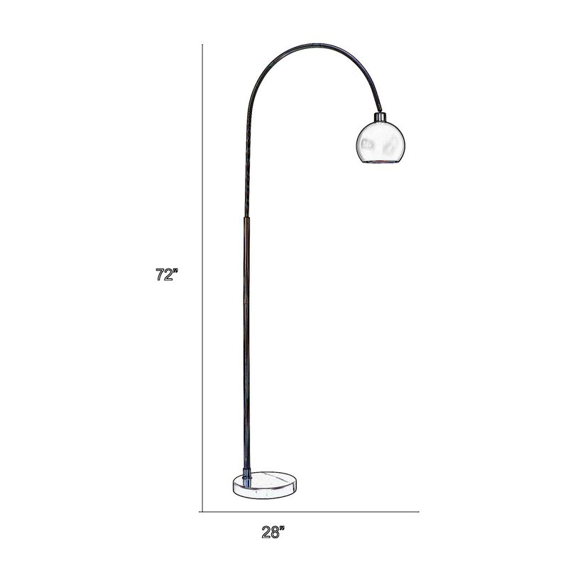 72 Inch Arc Floor Lamp, Black Metal Shade, Marble Foot, Antique Brass - Benzara