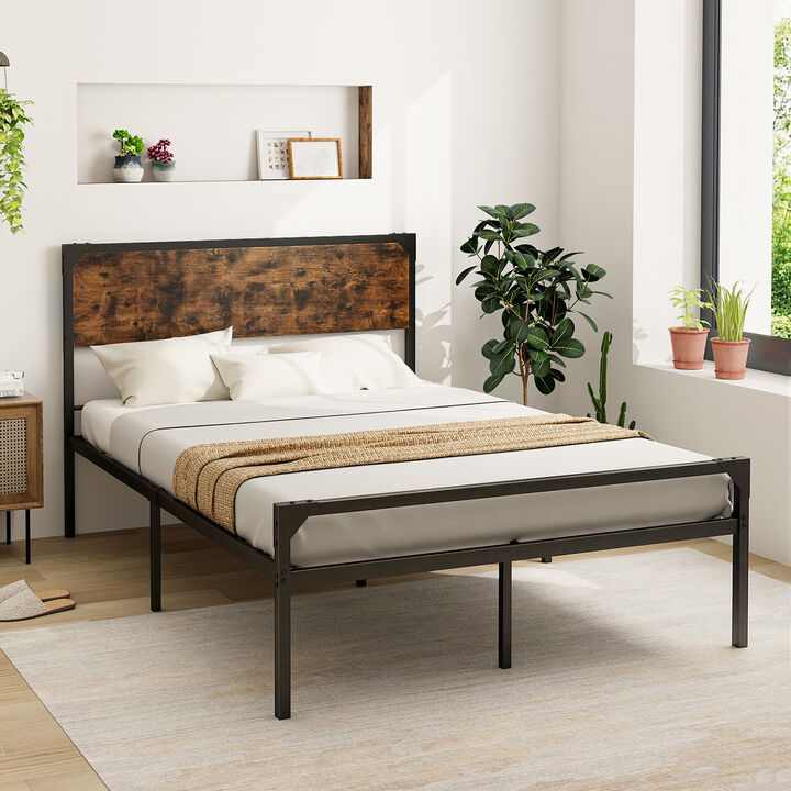 Platform Full/Queen Bed with Rustic Headboard and Footboard-Queen Size