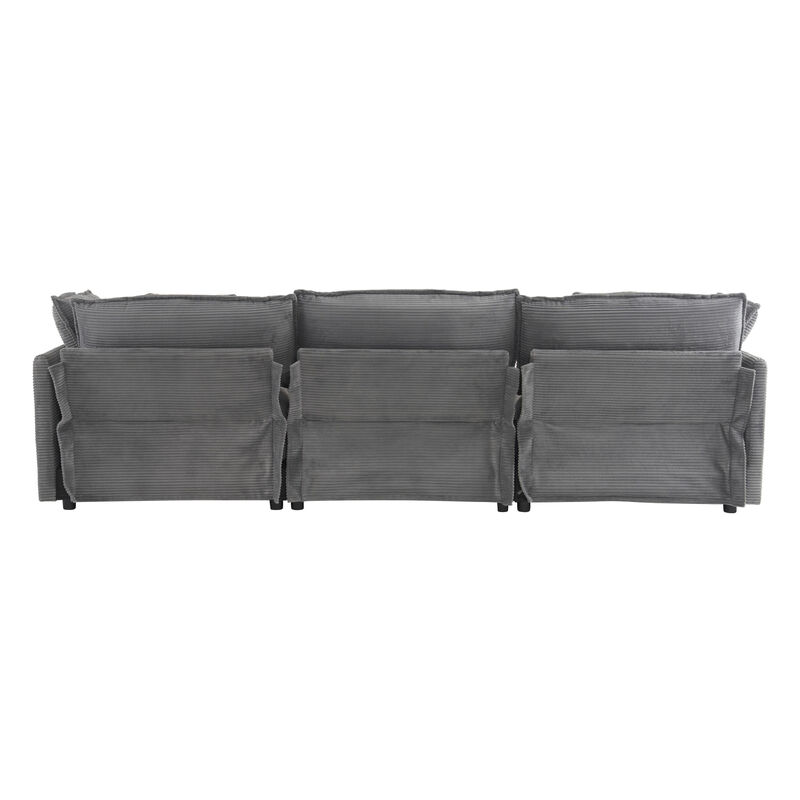 Merax Corduroy Sectional Sofa with Side Storage Pockets