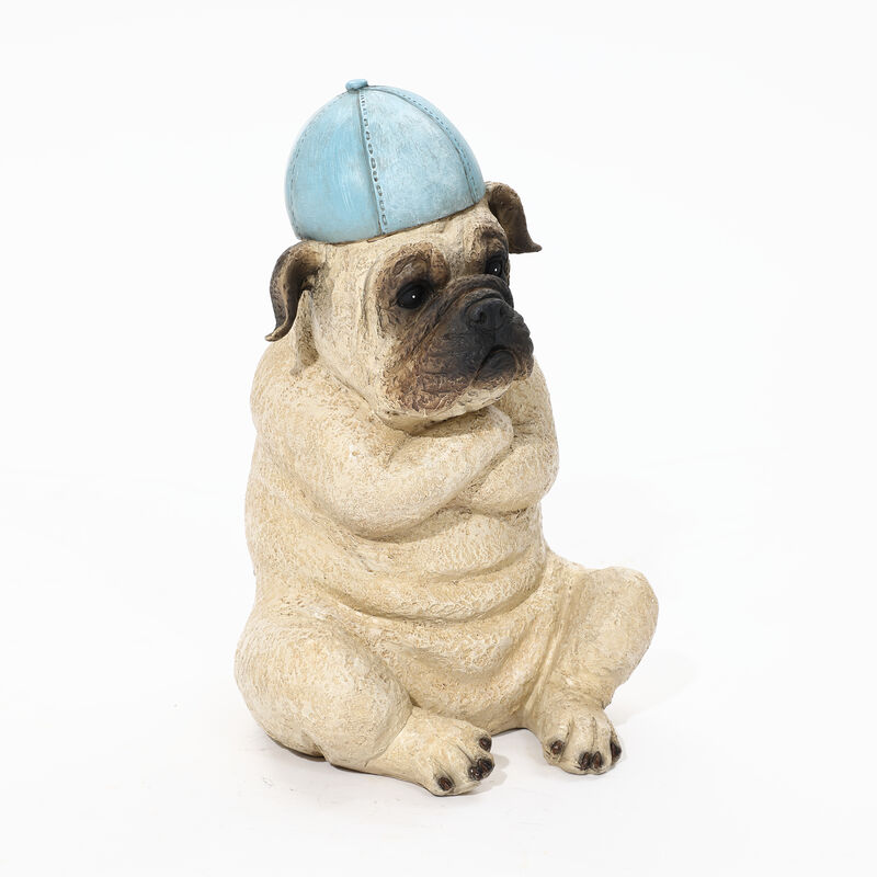 LuxenHome Baseball Fan Puppy Dog with Skateboard Sculpture Resin Statue, Indoor and Outdoor