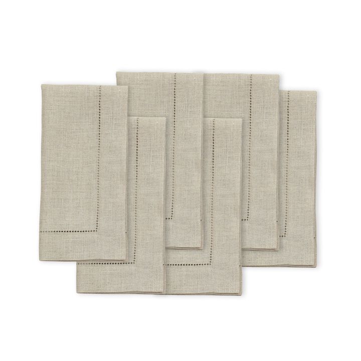 Solino Home 100% Pure Linen Dinner Napkins 20 x 20 Inch Set of 6 | Classic Hemstitch