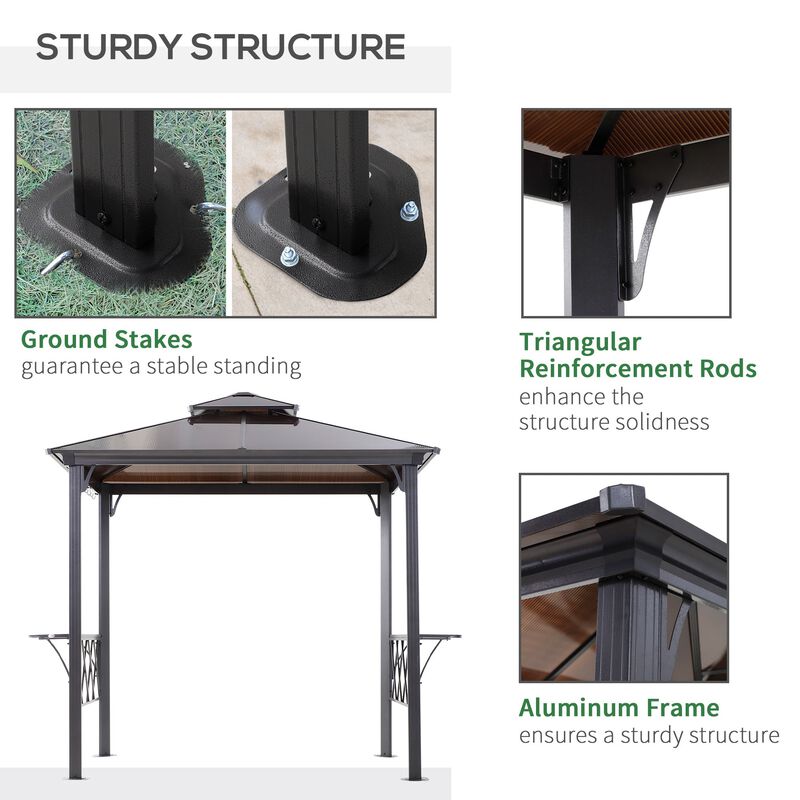 Black Coffee BBQ Haven: 8.3ft Patio Canopy Gazebo with Utensil Hooks