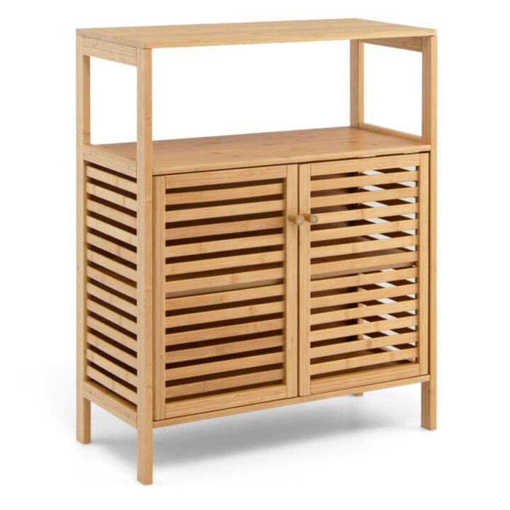 Hivvago Bamboo Bathroom Floor Storage Cabinet with Shutter Doors-Natural