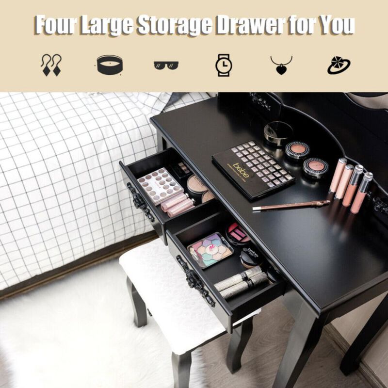 Hivvago Makeup Dressing Table with Touch Switch Lighted Mirror and Cushioned Stool