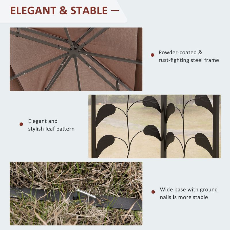 Brown Backyard Retreat: 10'x10' Gazebo with Curtains and Netting