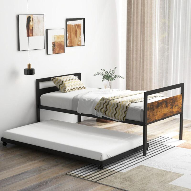 Hivvago Twin Metal Daybed with Trundle Lockable Wheels