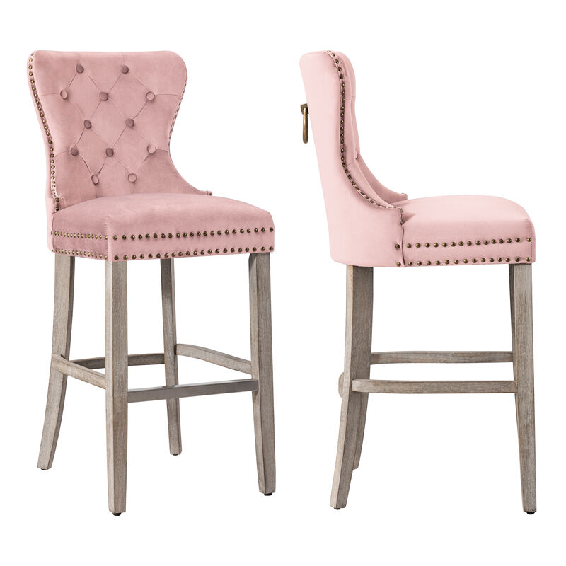 WestinTrends 29" Tufted Velvet Bar Stool (Set of 2)
