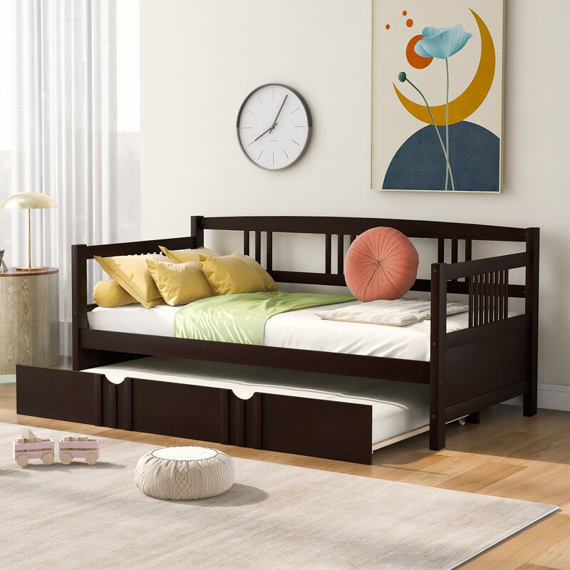Merax Daybed Wood Bed with Twin Size Trundle