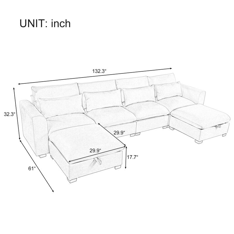 Merax Modular Corner Sofa with 2 Ottomans