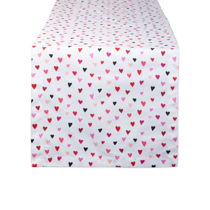 72" White and Red Printed Hearts Rectangular Valentine's Day Table Runner