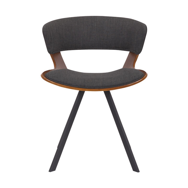 18 Inches Curved Padded Dining Chair with Angled Legs, Brown and Black-Benzara