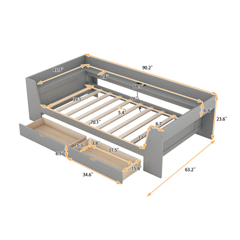Merax Daybed Bed with Shelves and Drawers